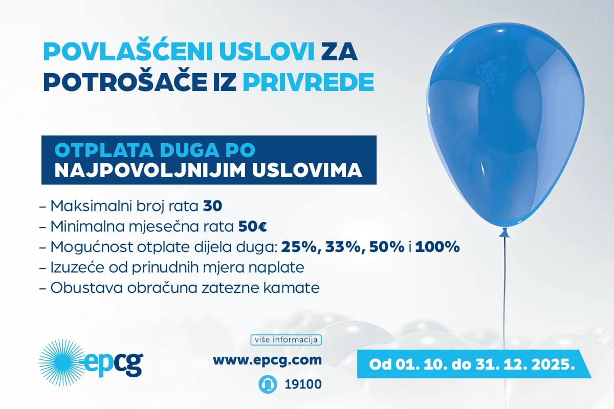 EPCG i ove godine nudi povlašćene uslove za otplatu duga potrošačima iz privrede