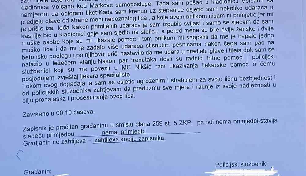 Mladić sinoć napadnut u Nikšiću, porodica u strahu i traži brzu reakciju policije